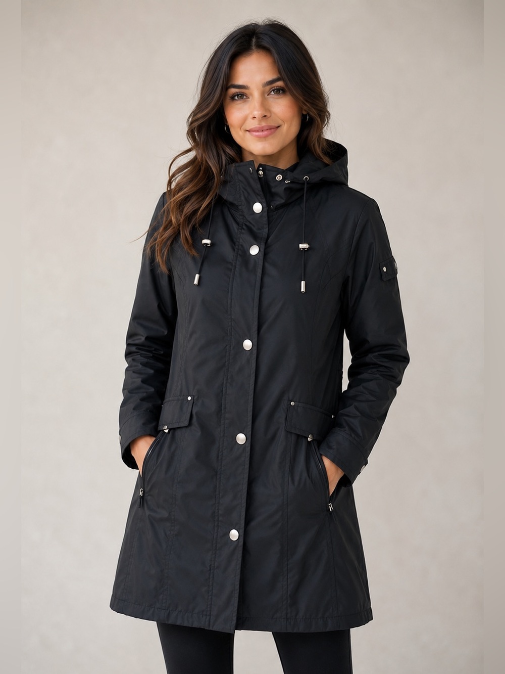 London Fog Black Hooded Waterproof Trench Coat / Rain Jacket Size S